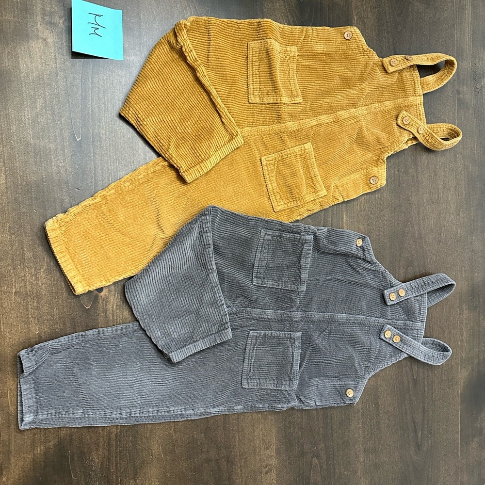 4T Little Co. Kids Corduroy Overalls - Mustard and Gray
